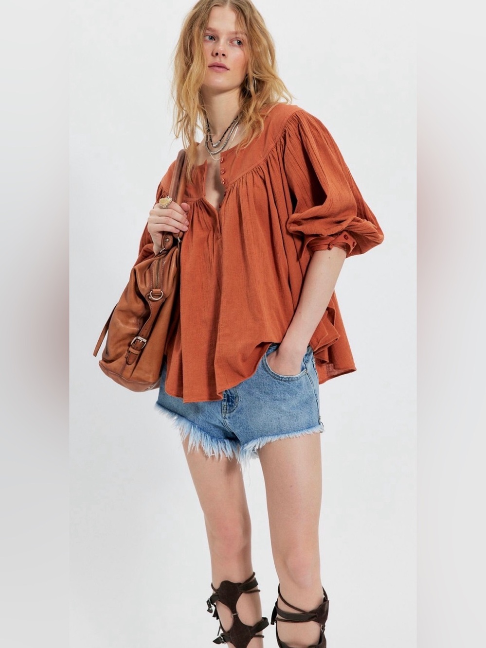 NWOT Free People (We The Free) Malibu Crinkle Top Autumnal